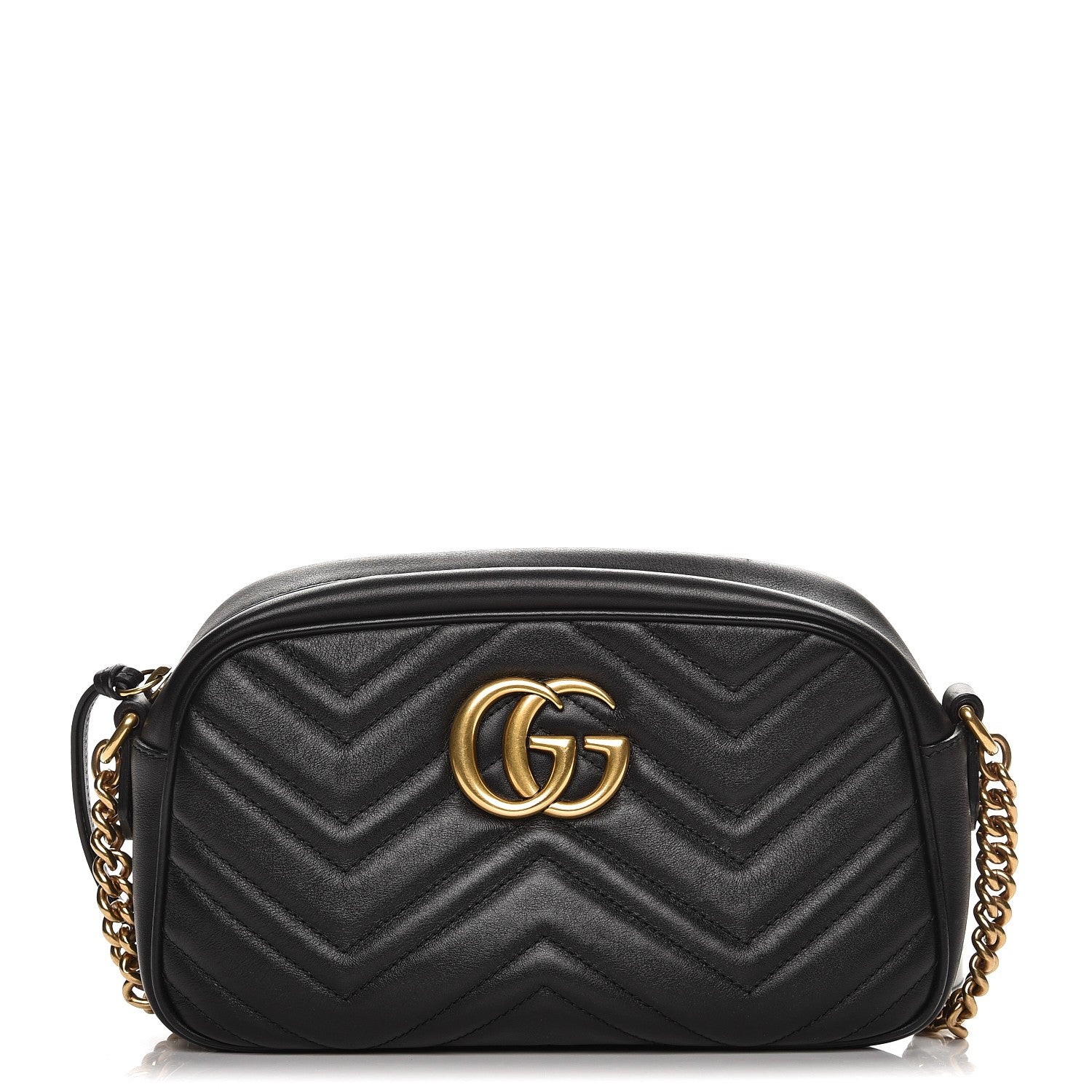 Gucci Calfskin Matelasse Small GG Marmont Chain Shoulder Bag Black 1 of 7