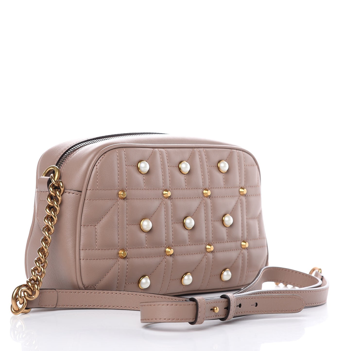 Calfskin Matelasse Studded Small Pearly GG Marmont Chain Shoulder Bag Porcelain Rose