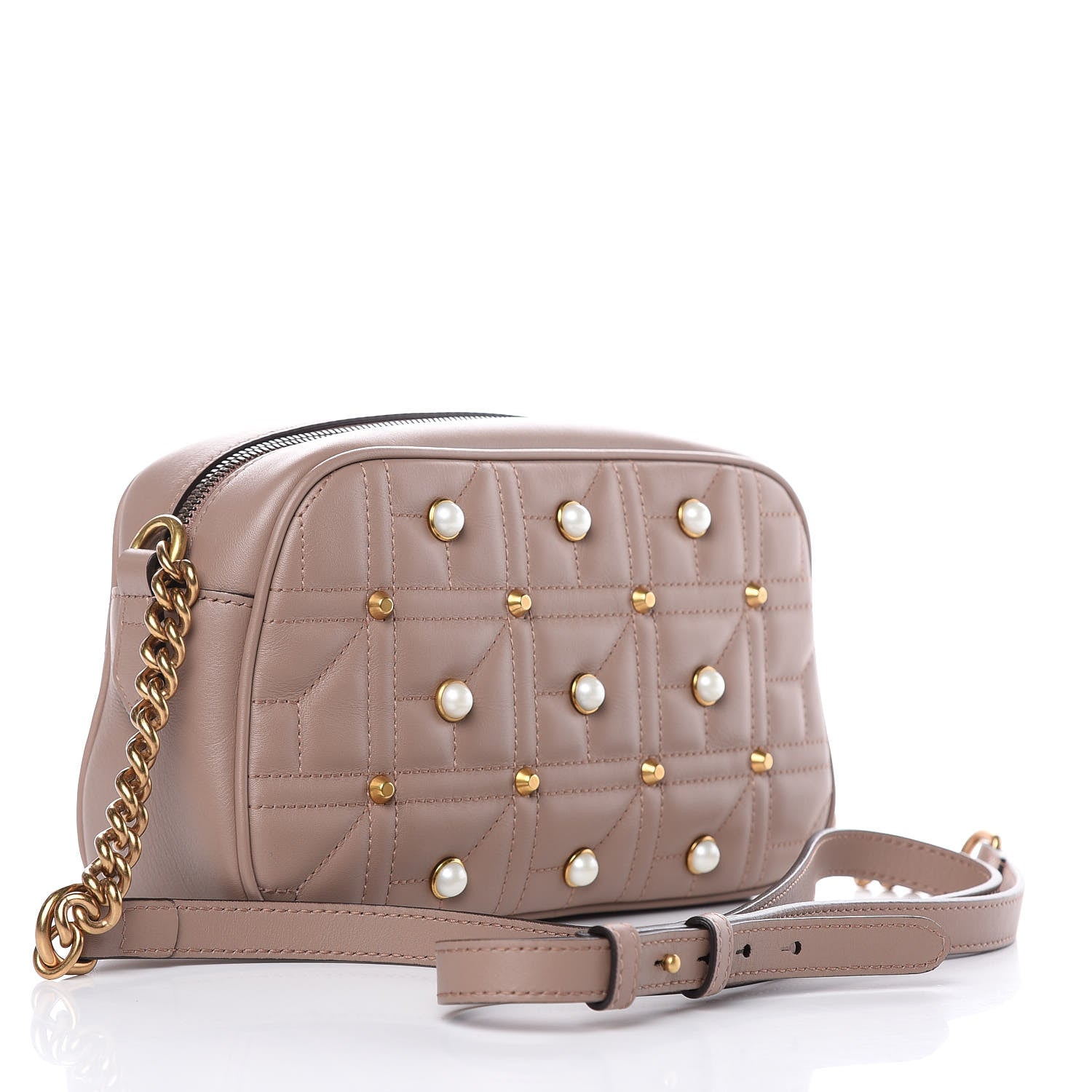 Gucci Calfskin Matelasse Studded Small Pearly GG Marmont Chain Shoulder Bag Porcelain Rose 3 of 9