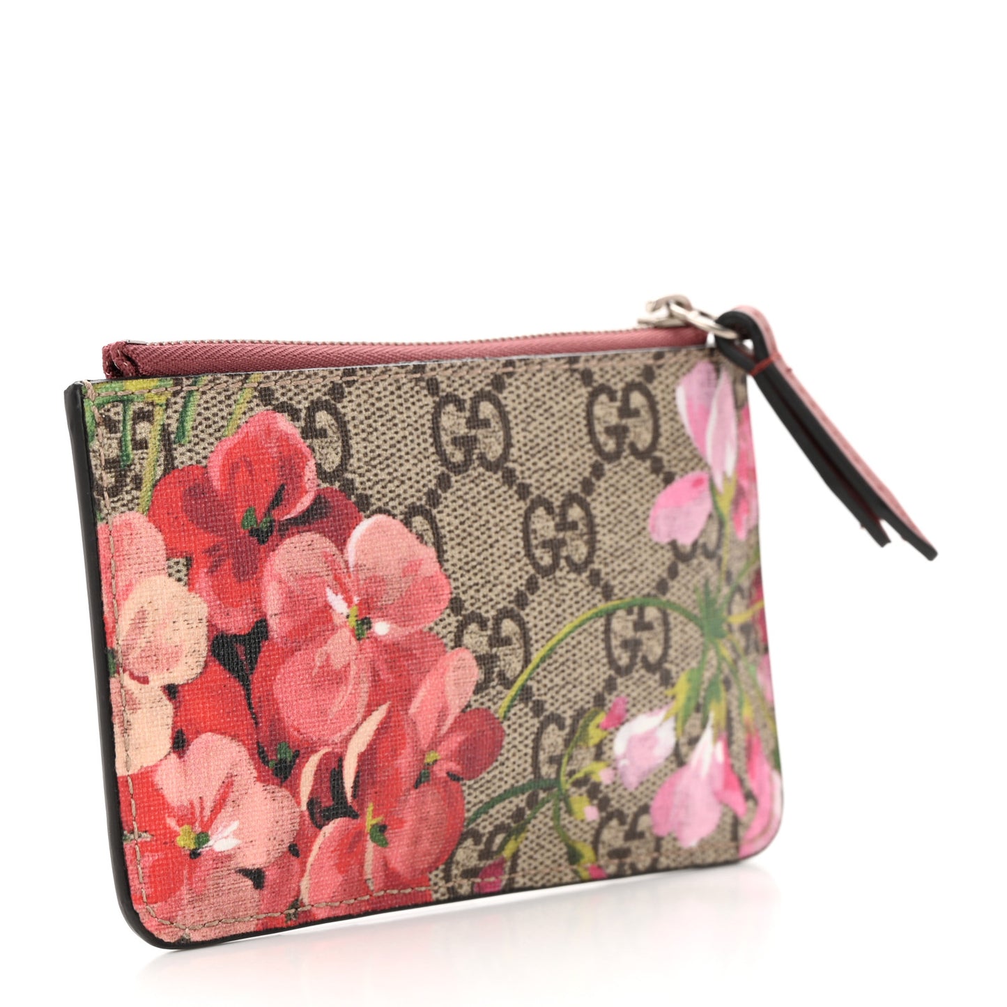 GG Supreme Monogram Blooms Key Ring Coin Case Beige Multicolor Dry Rose