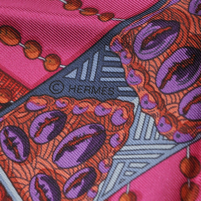 Hermes Silk Chemins De Corail Scarf 90 Fuchsia Gris Bordeaux 5 of 5