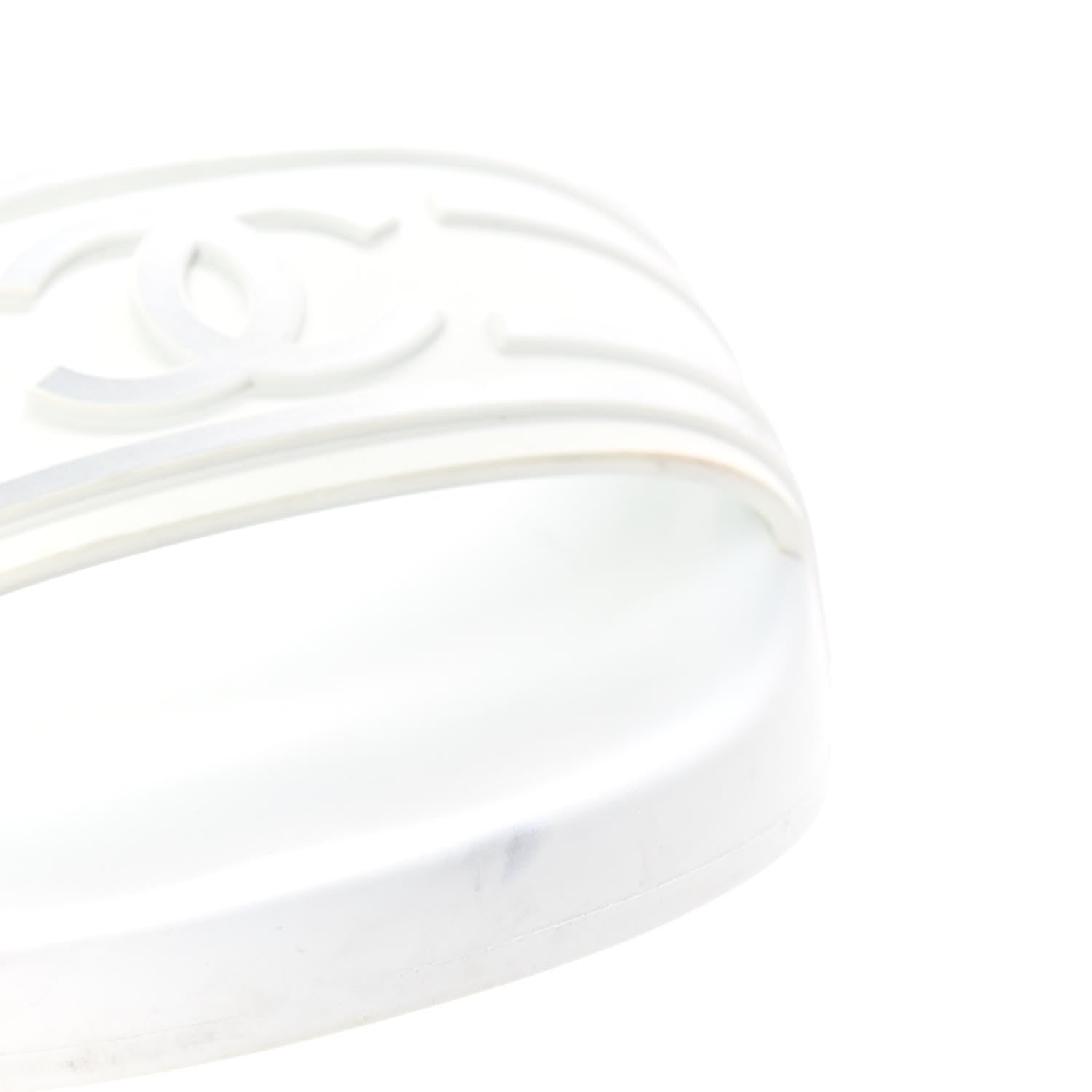 Chanel Rubber CC Flat Slide Sandals 40 White 10 of 12