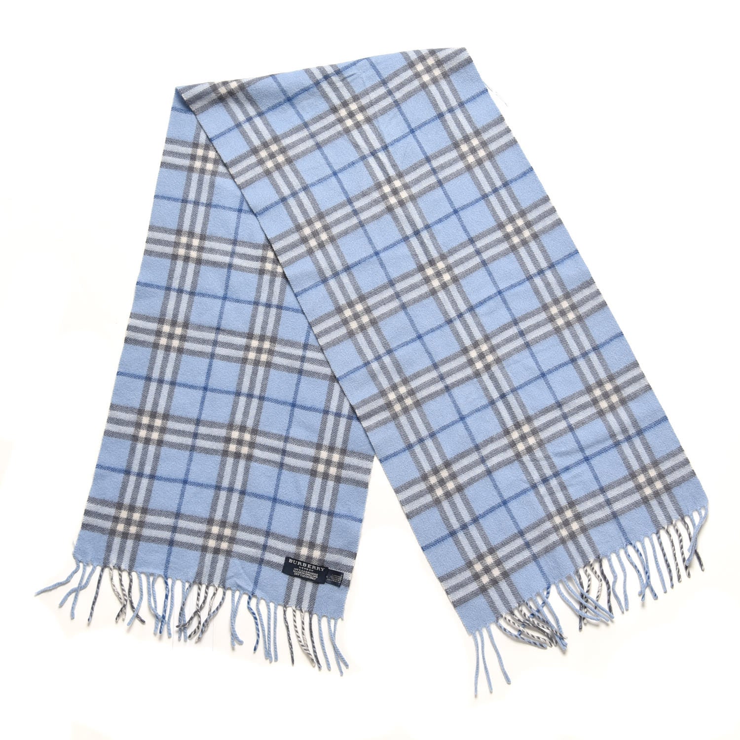 Burberry Cashmere House Check Fringe Scarf Light Blue 3 of 4