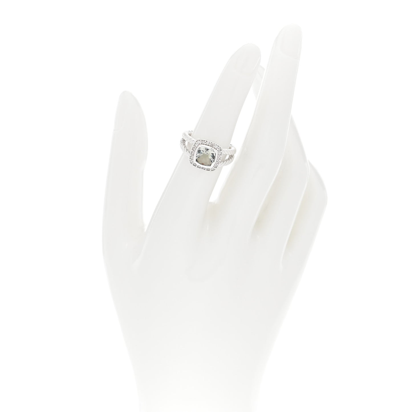 Sterling Silver Diamond Prasiolite 7mm Petite Albion Ring 49 5