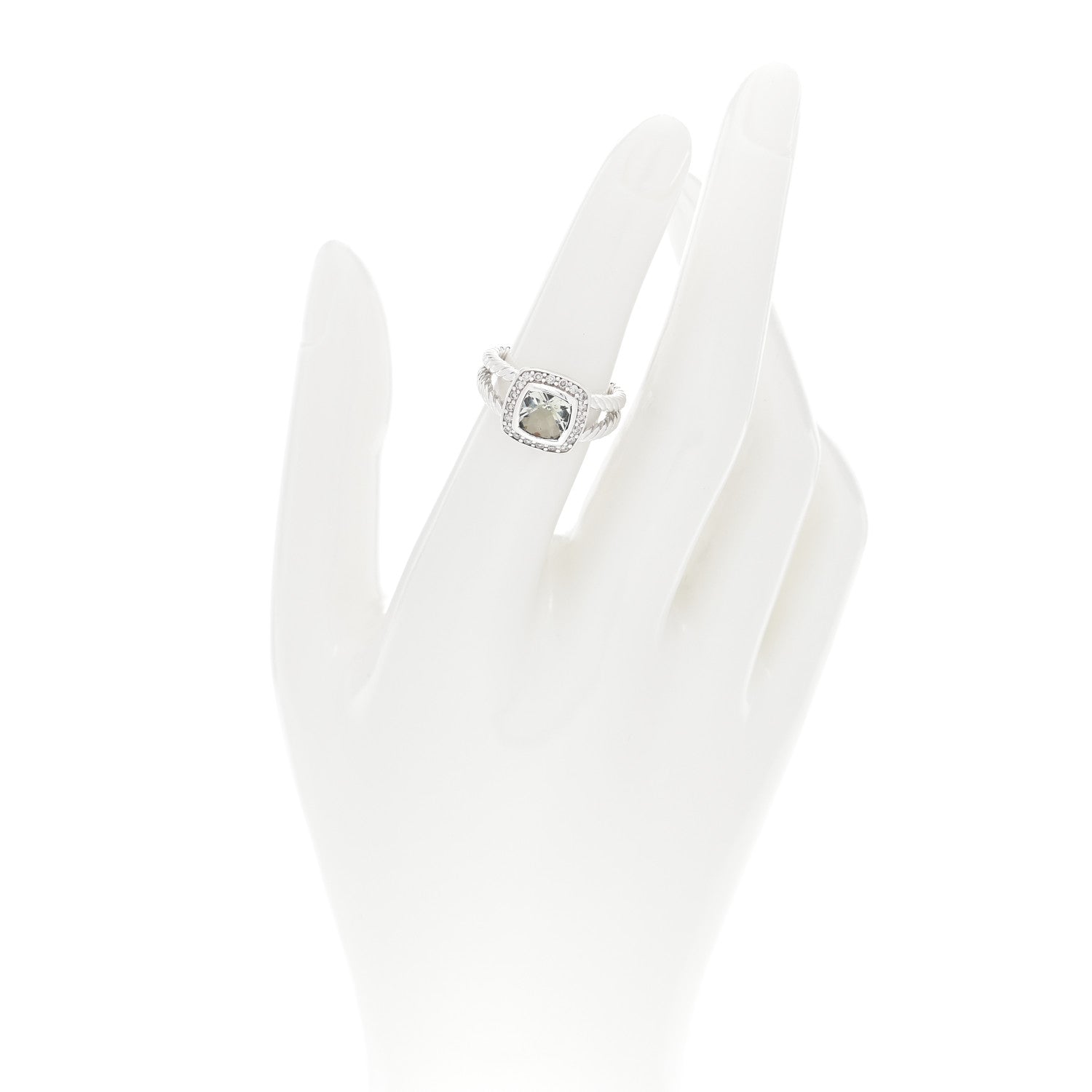 David Yurman Sterling Silver Diamond Prasiolite 7mm Petite Albion Ring 49 5 2 of 4