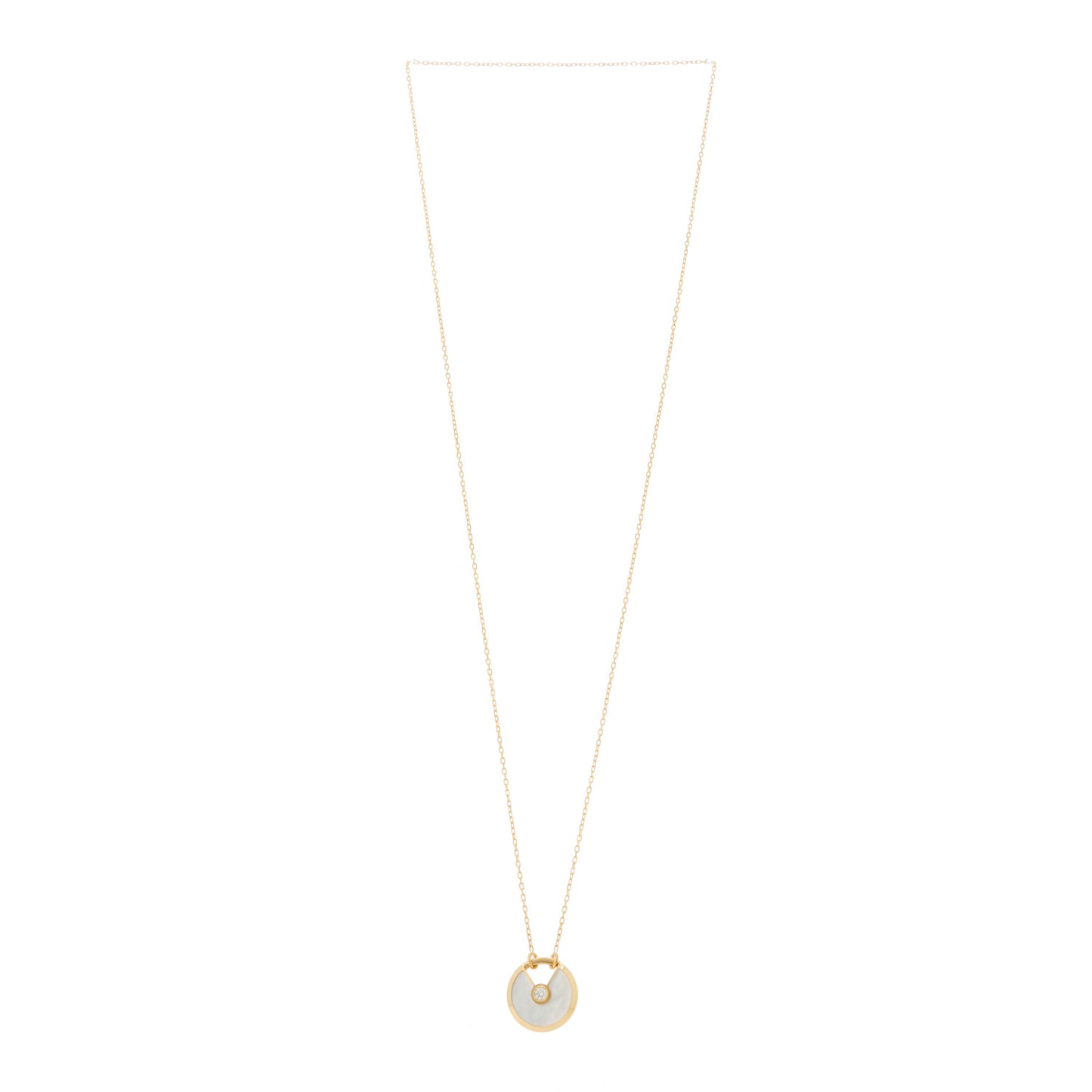 18K Yellow Gold Diamond Mother of Pearl SM Amulette de Cartier Pendant Necklace