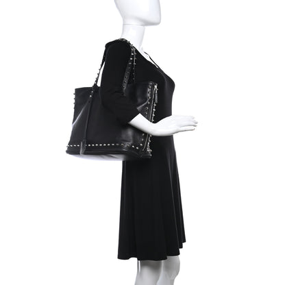 Alexander McQueen Pebbled Calfskin Skull Studded Padlock Tote Black 2 of 16