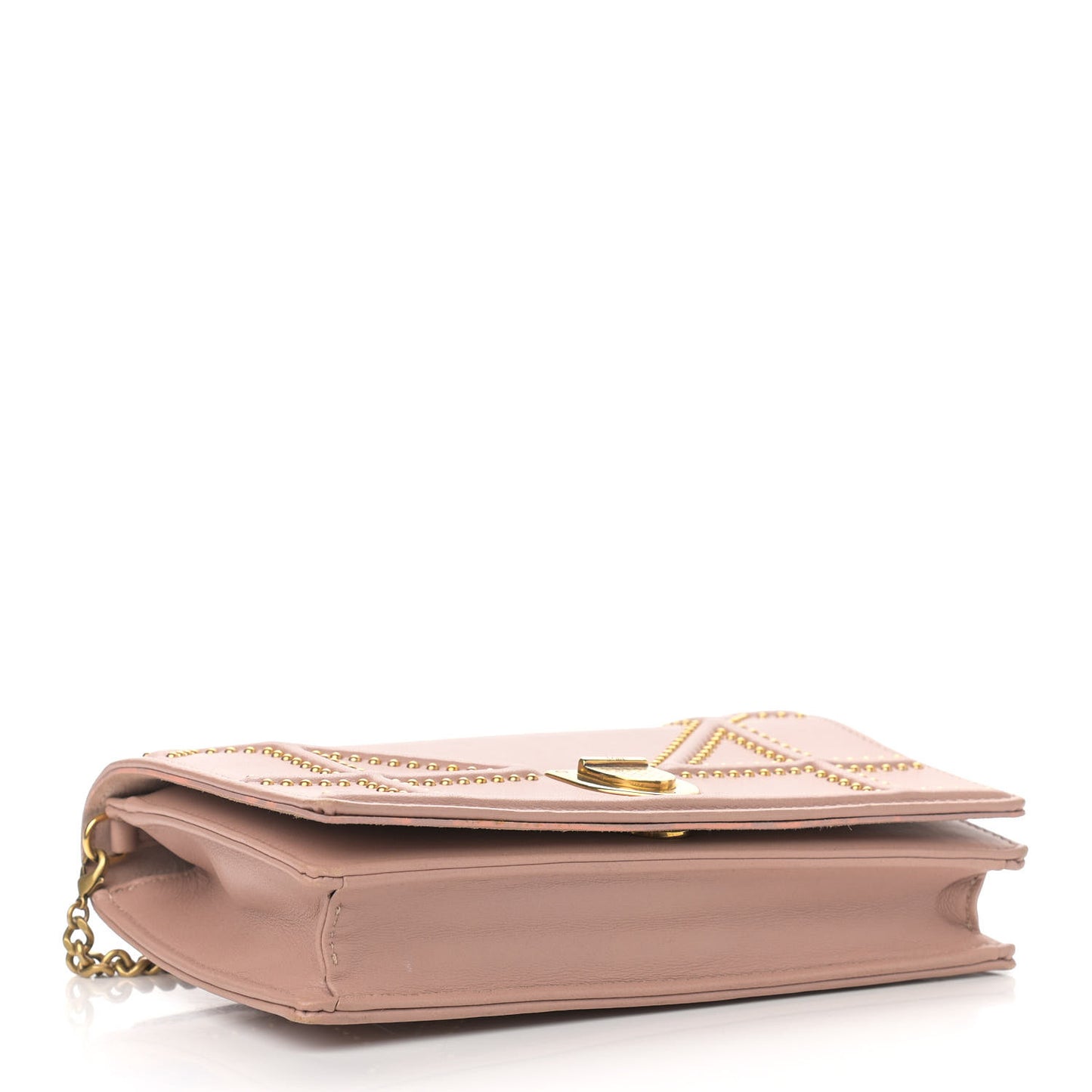 Calfskin Studded Diorama Wallet on Chain Pouch Nude