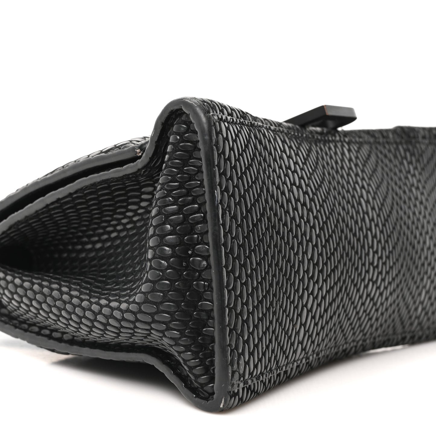 Matte Calfskin Snake Embossed Tonal B Small Hourglass Top Handle Bag Black