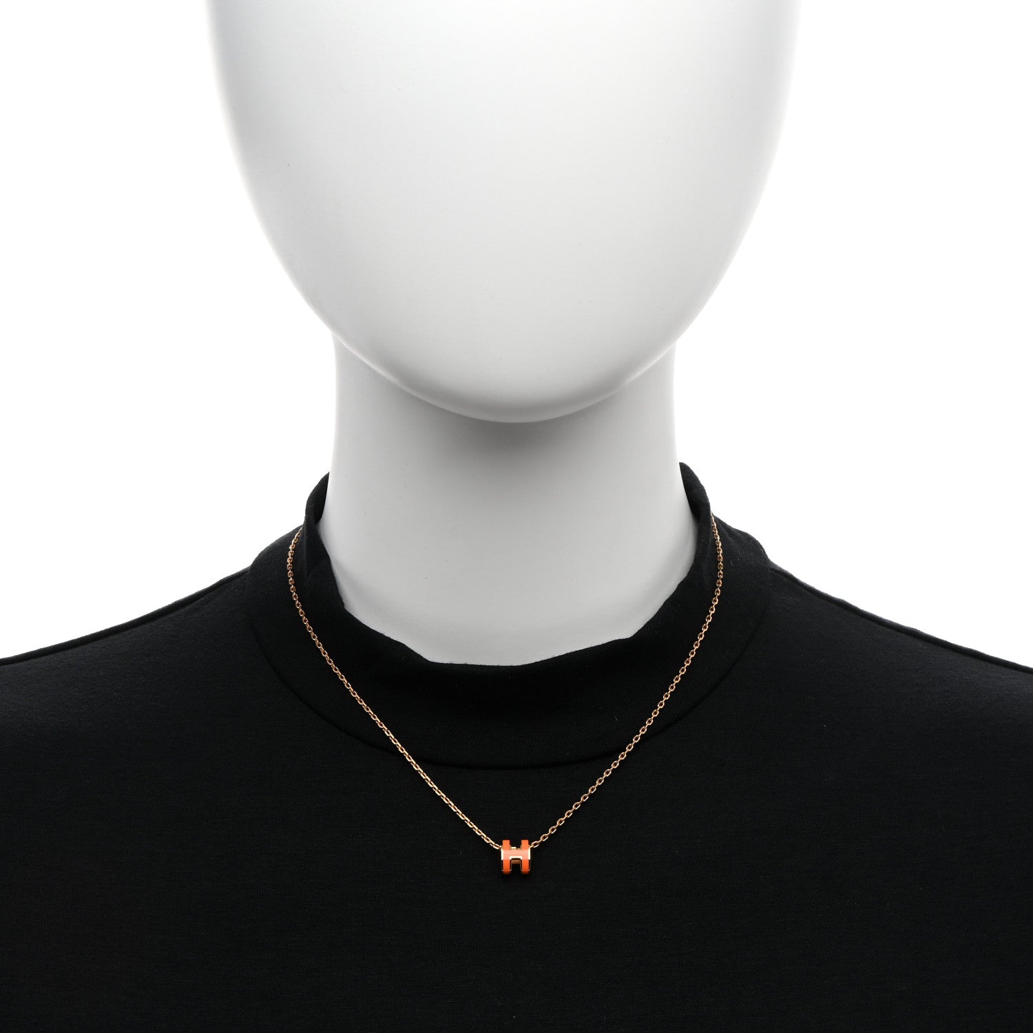 Hermes Lacquered Gold Mini Pop H Pendant Necklace Orange 2 of 5