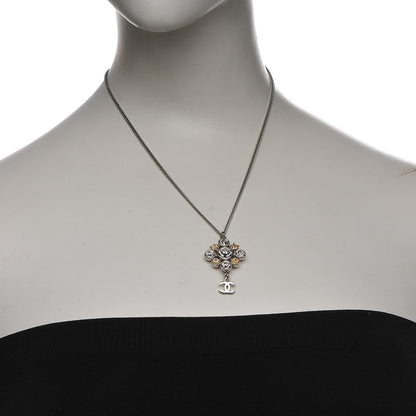 Chanel Crystal CC Pendant Necklace Silver 2 of 6