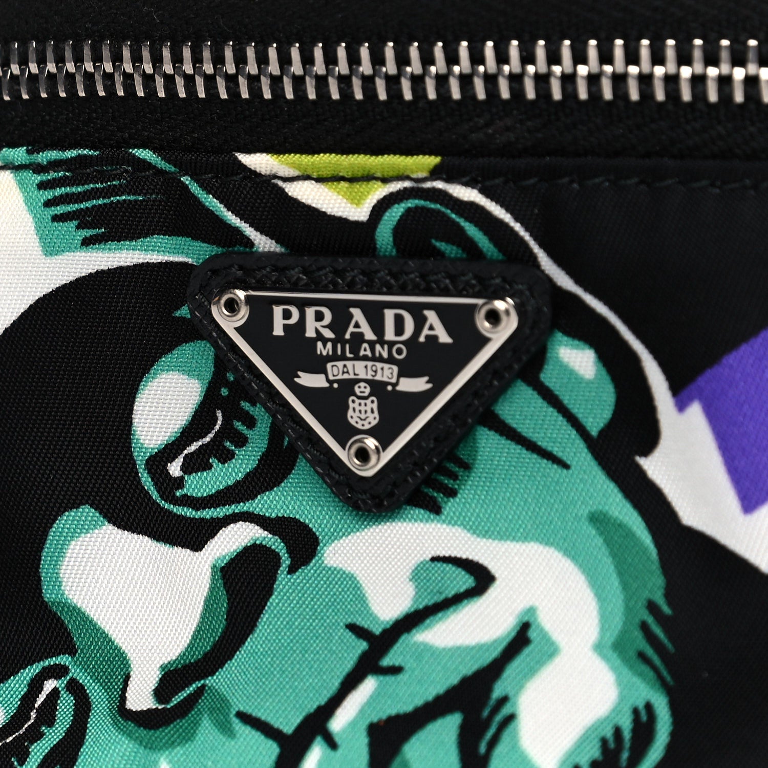 Prada X UNIVERSAL STUDIOS Tessuto Nylon Frankenstein Print Montagna Mini Pouch Black Menta 7 of 9