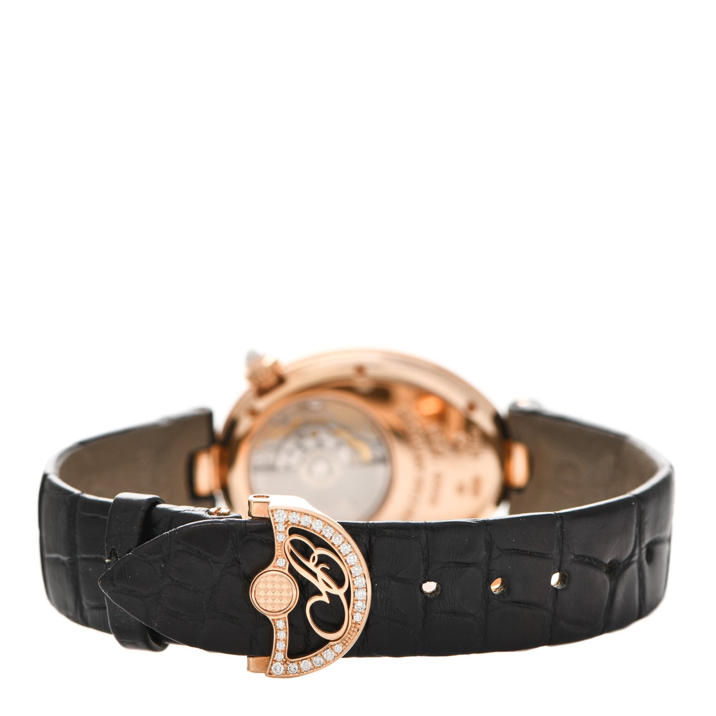 18K Rose Gold Alligator Diamond Bezel Mother of Pearl 25mm Reine de Naples Automatic Watch 8928BB/5P/944