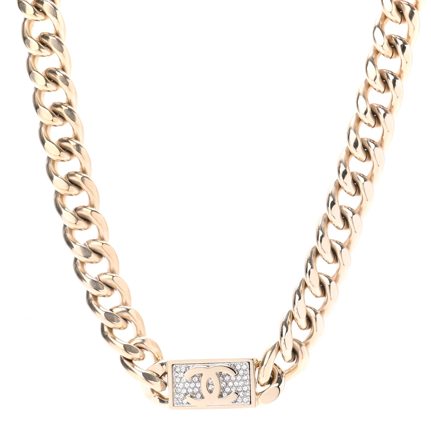 Chanel Crystal CC Chain Link Choker Necklace Gold 1 of 5