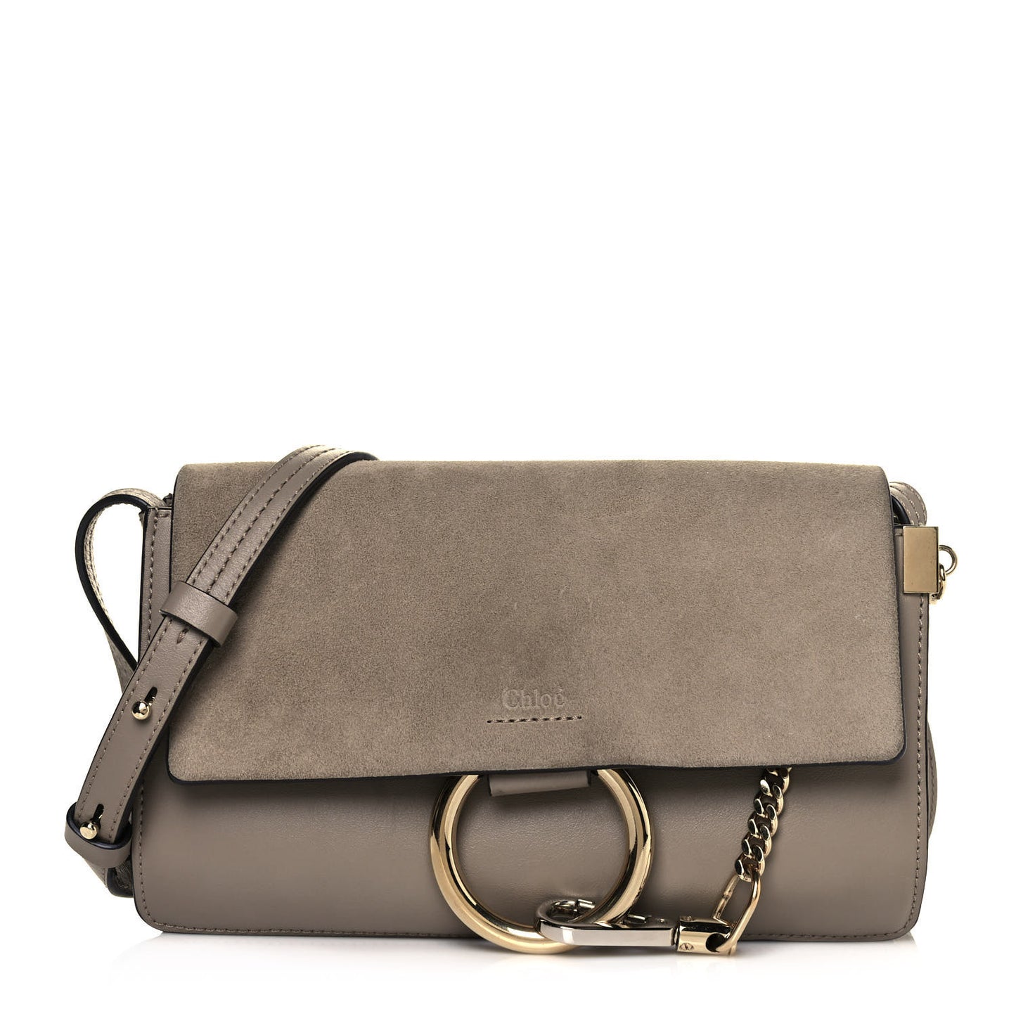 Suede Calfskin Small Faye Shoulder Bag Motty Grey