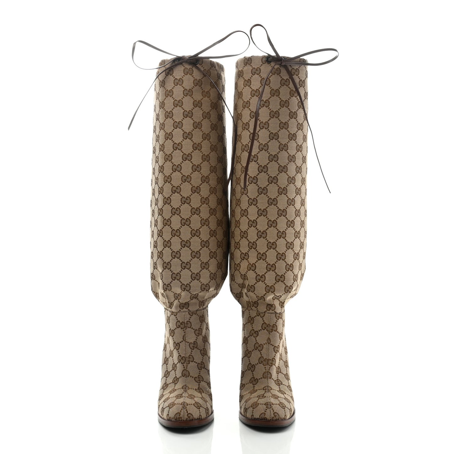 Monogram Malaga Kid Lisa Mid Heel Boots 38.5 Beige Ebony