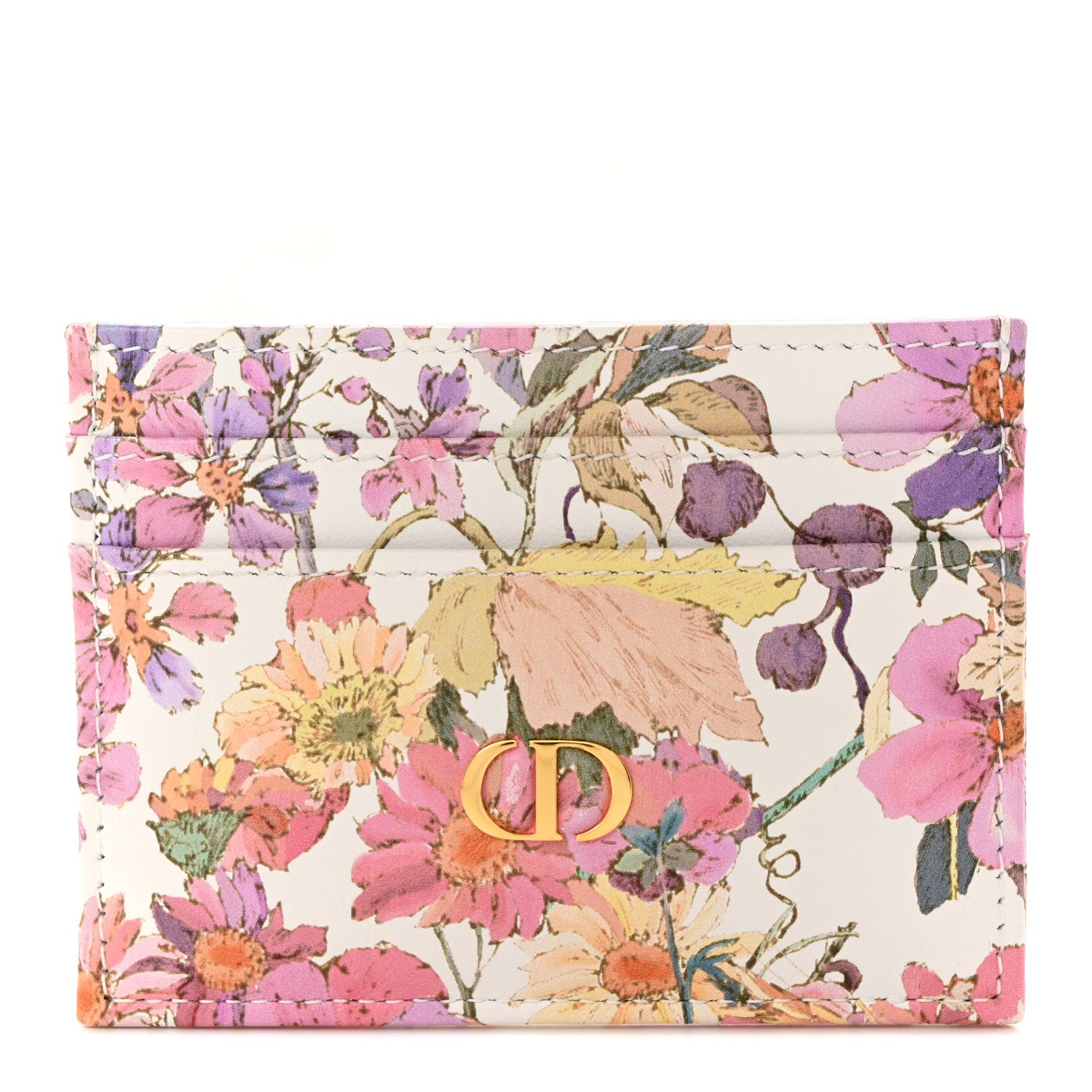 Christian Dior Calfskin Caro Freesia Five-Slot Card Holder White Multicolor 1 of 8