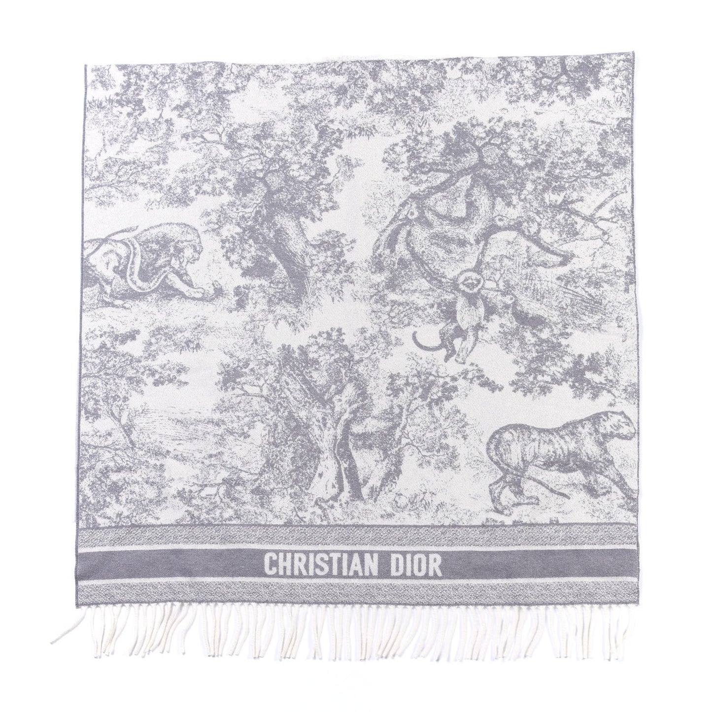 Cashmere Toile De Jouy Poncho Grey