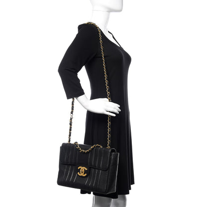 Chanel Caviar Vertical Quilted Jumbo Single Flap Black 2 of 15