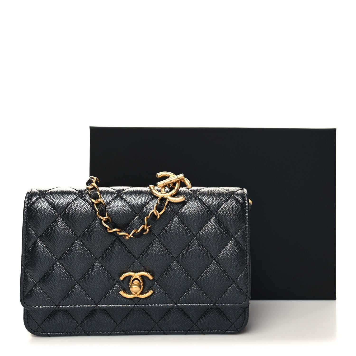 Chanel Pearly Caviar Quilted Fit For You Wallet On Chain WOC Black 3 of 12