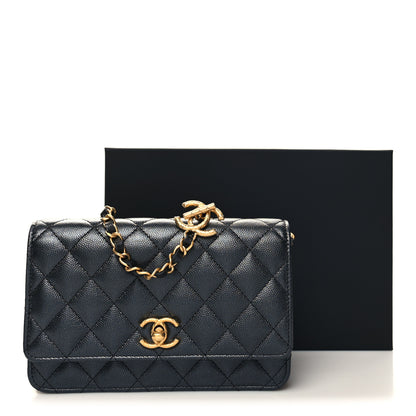 Chanel Pearly Caviar Quilted Fit For You Wallet On Chain WOC Black 3 of 12