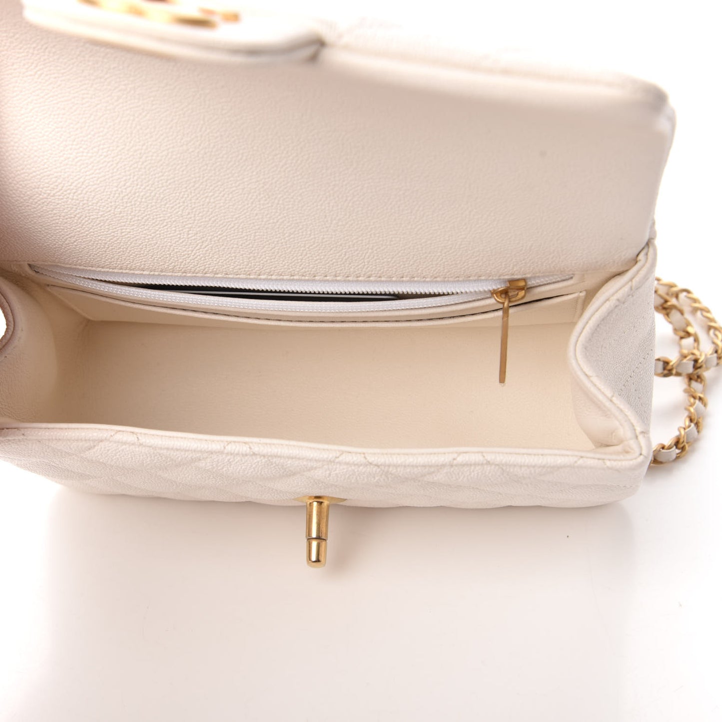 Caviar Quilted Mini Top Handle Rectangular Flap White