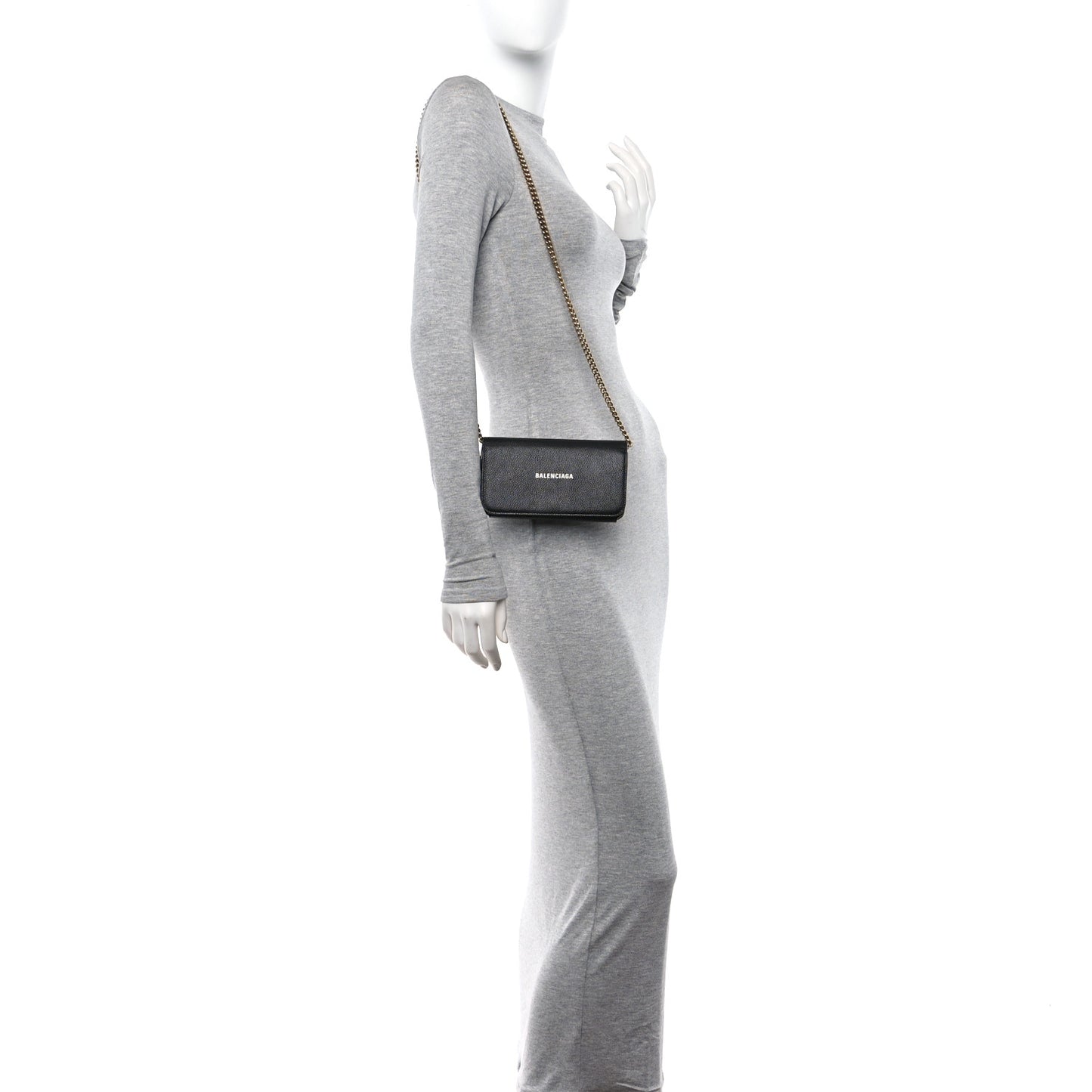 Grained Calfskin Logo Cash Phone Holder Wallet On Chain Black White
