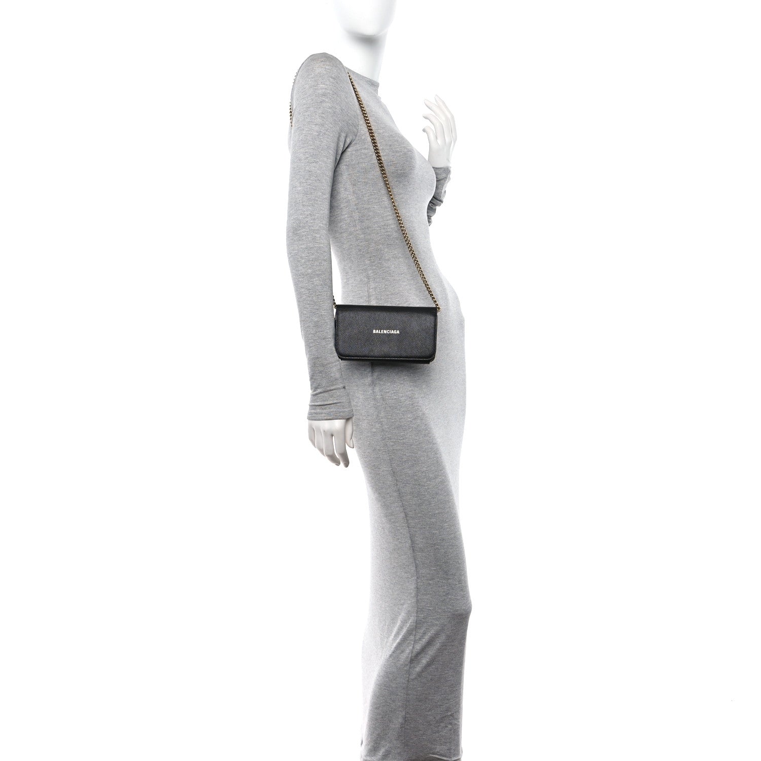Balenciaga Grained Calfskin Logo Cash Phone Holder Wallet On Chain Black White 3 of 9