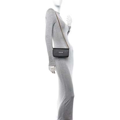Balenciaga Grained Calfskin Logo Cash Phone Holder Wallet On Chain Black White 3 of 9