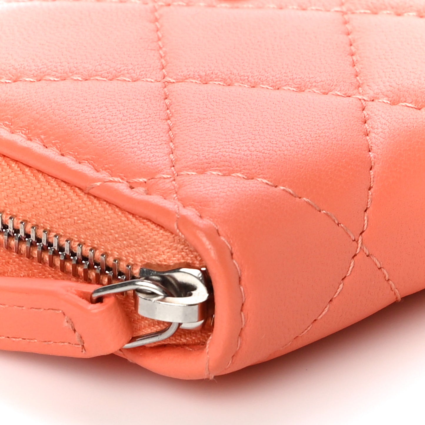 Lambskin Quilted Zip Around Coin Purse Wallet Coral
