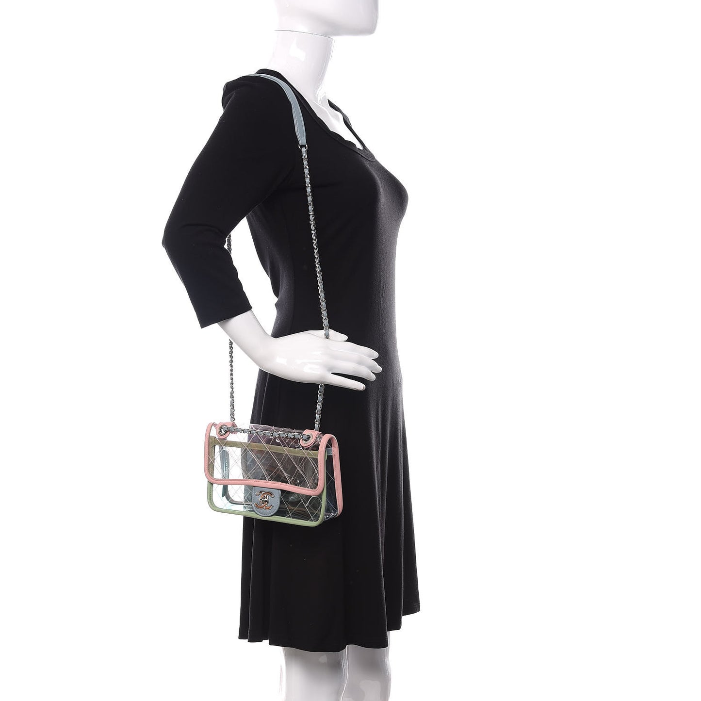 Lambskin PVC Quilted Mini Coco Splash Flap Blue Green