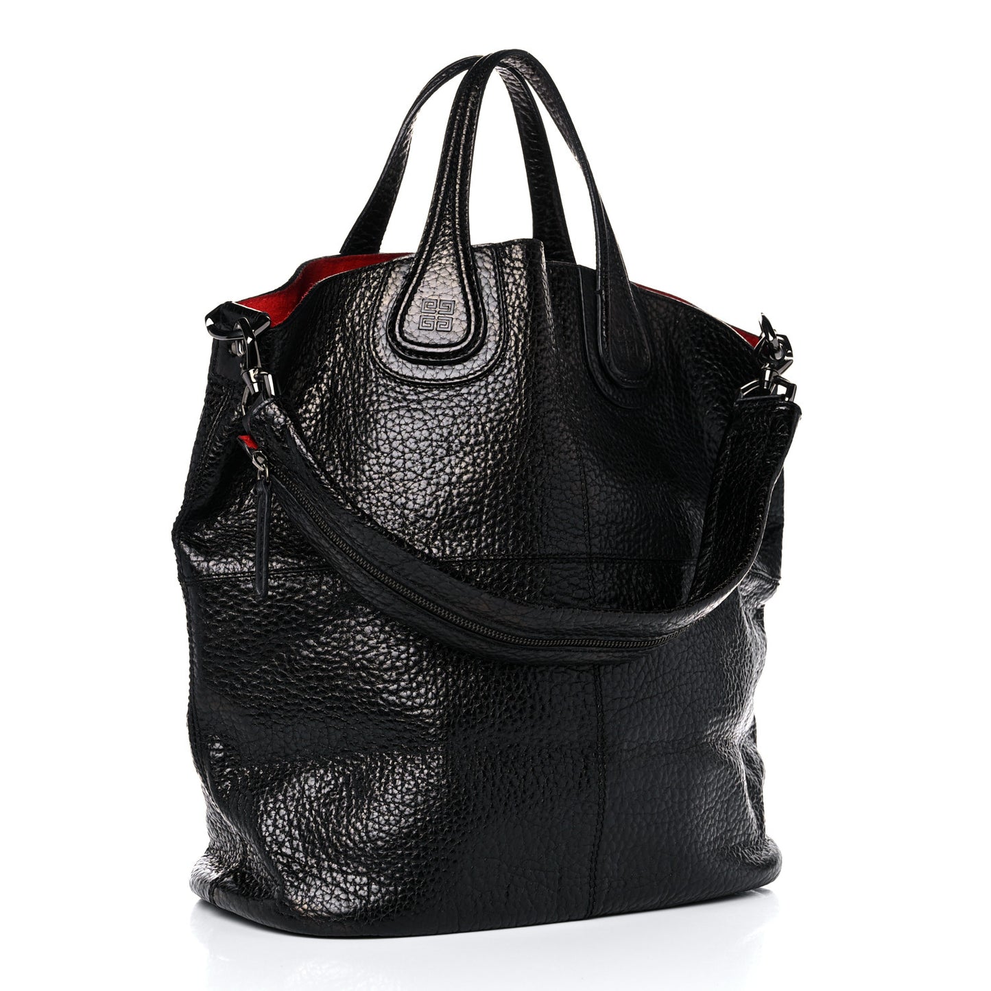 Glazed Pebbled Calfskin Nightingale North South Tote Black