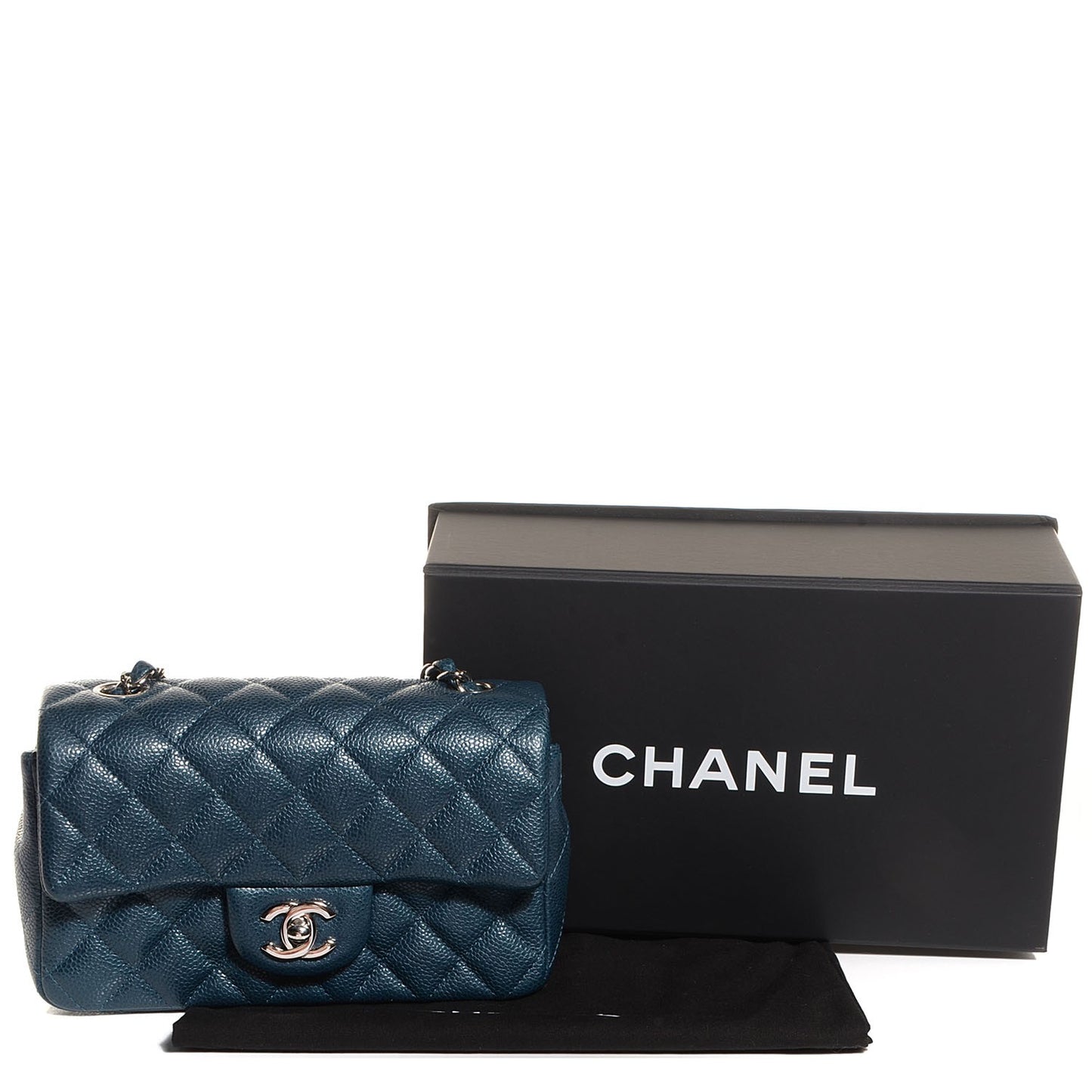 Pearly Caviar Quilted Mini Rectangular Flap Navy Blue