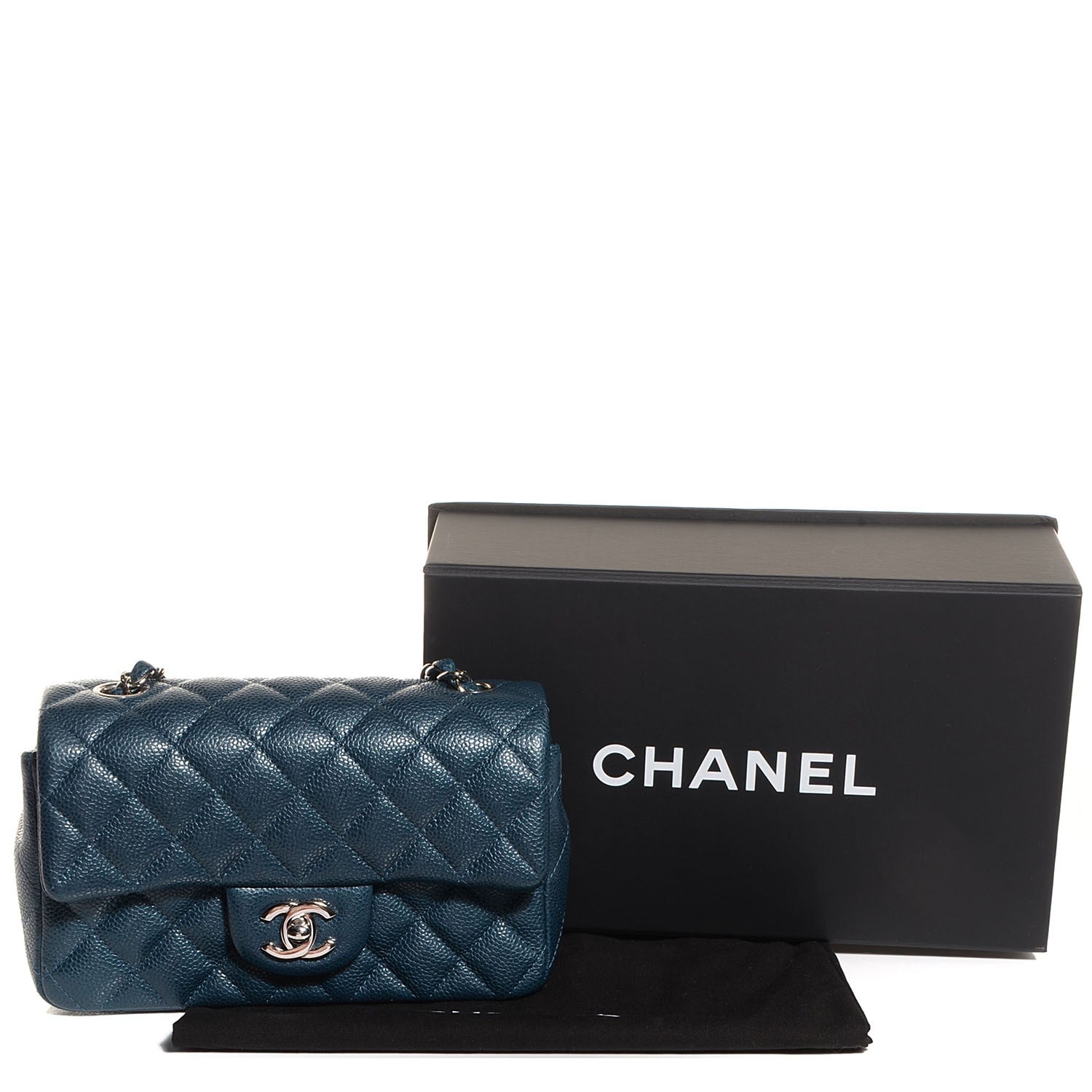 Chanel Pearly Caviar Quilted Mini Rectangular Flap Navy Blue 3 of 9