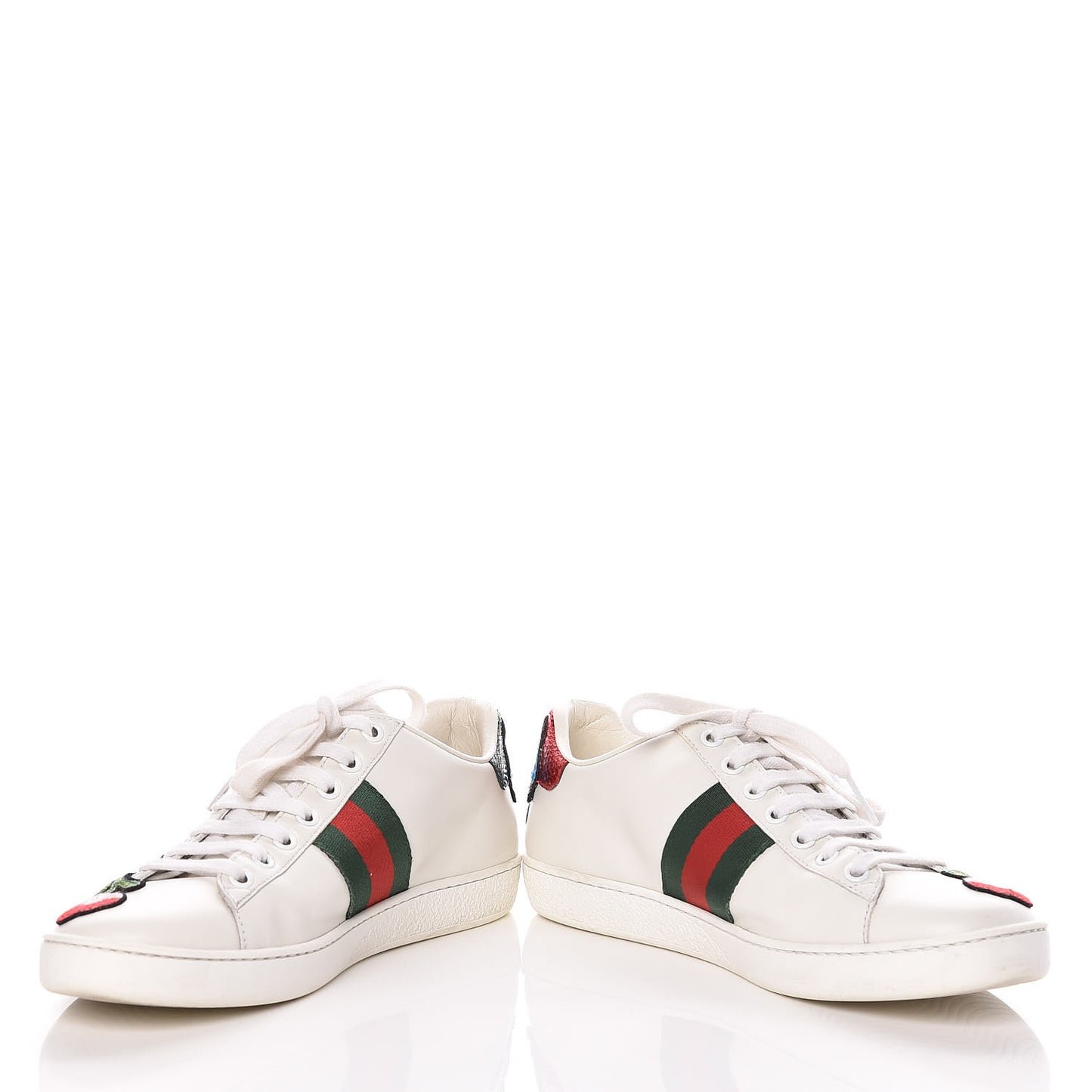 Metallic Calfskin Floral Embroidered Womens Ace Sneakers 36.5 Silver