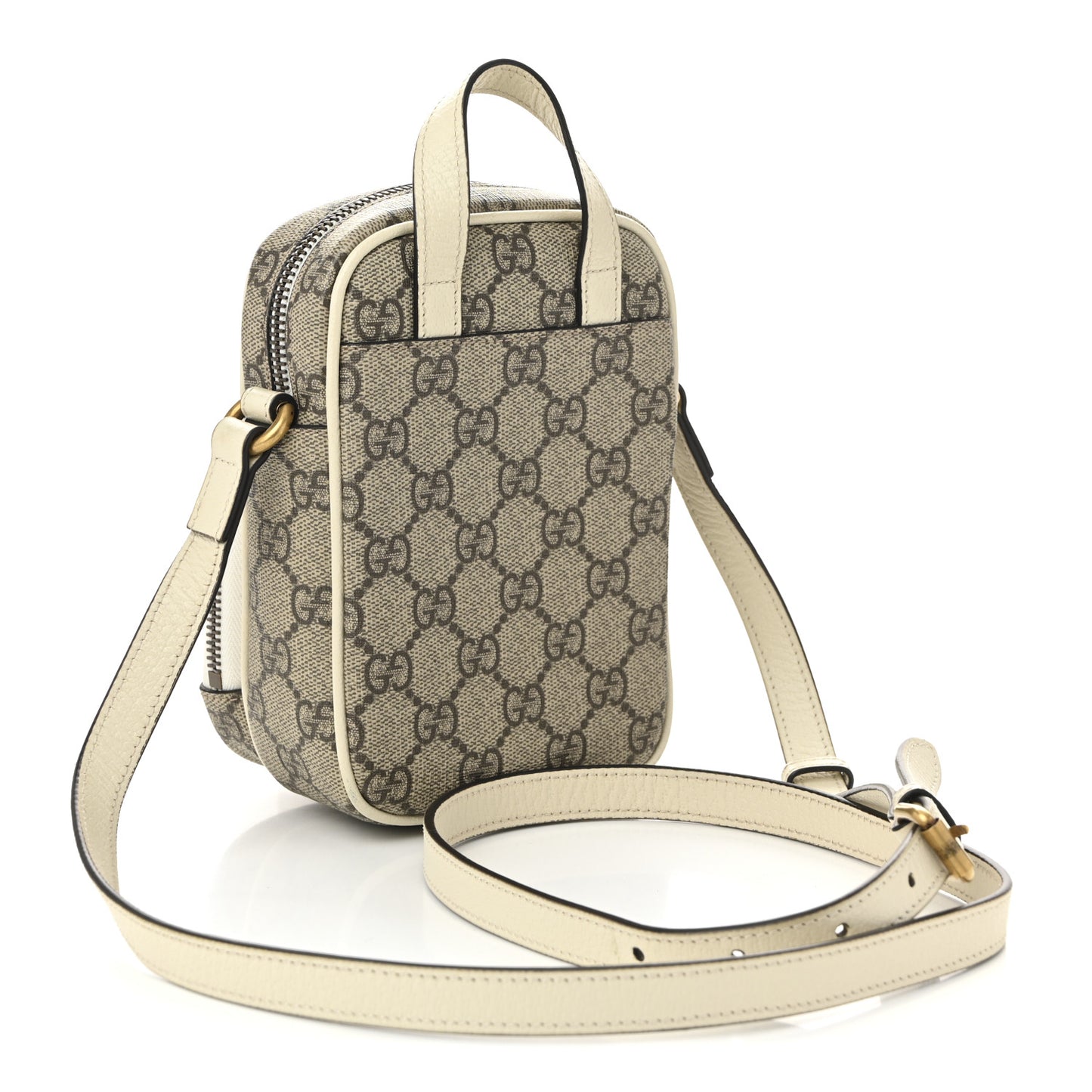 GG Supreme Monogram Web Mini Ophidia Double Zip Messenger Bag Beige Ebony Mystic White