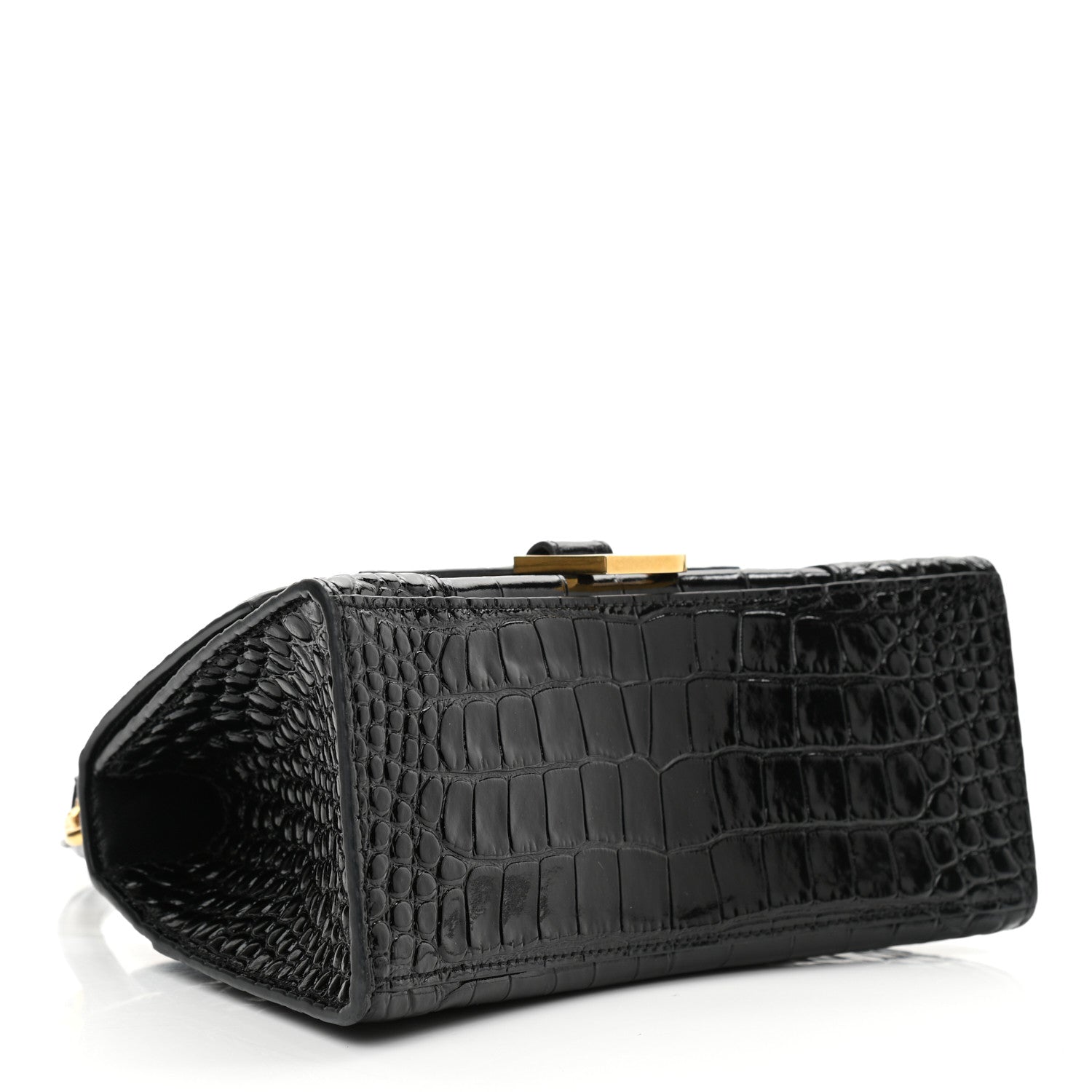 Balenciaga Shiny Calfskin Crocodile Embossed Small Hourglass Top Handle Bag Black 4 of 12