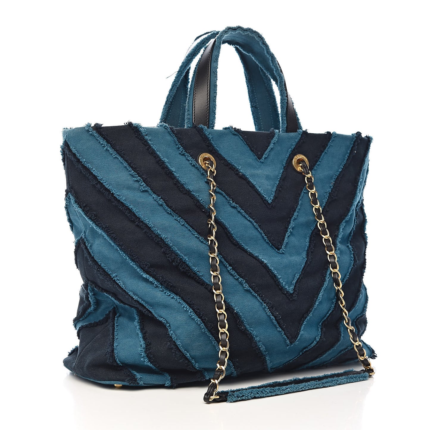 Canvas Chevron Cuba Patchwork Shopper Tote Blue