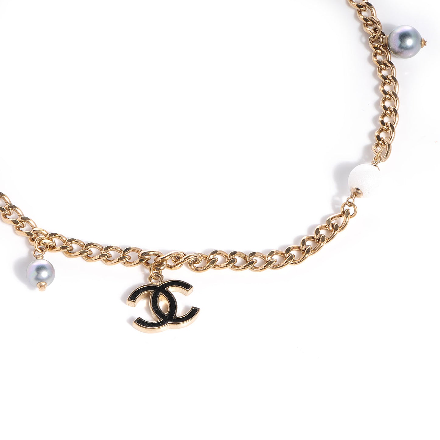 Pearl Enamel CC Chain Necklace Gold