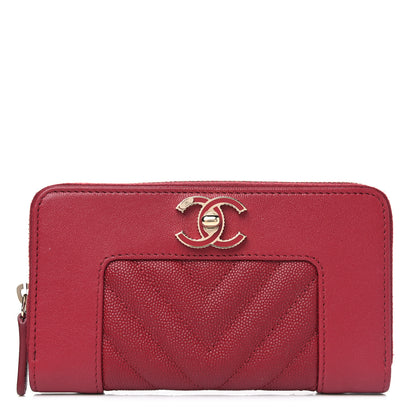 Chanel Sheepskin Caviar Chevron Quilted Medium Mademoiselle Vintage Zip Around Wallet Red 1 of 18