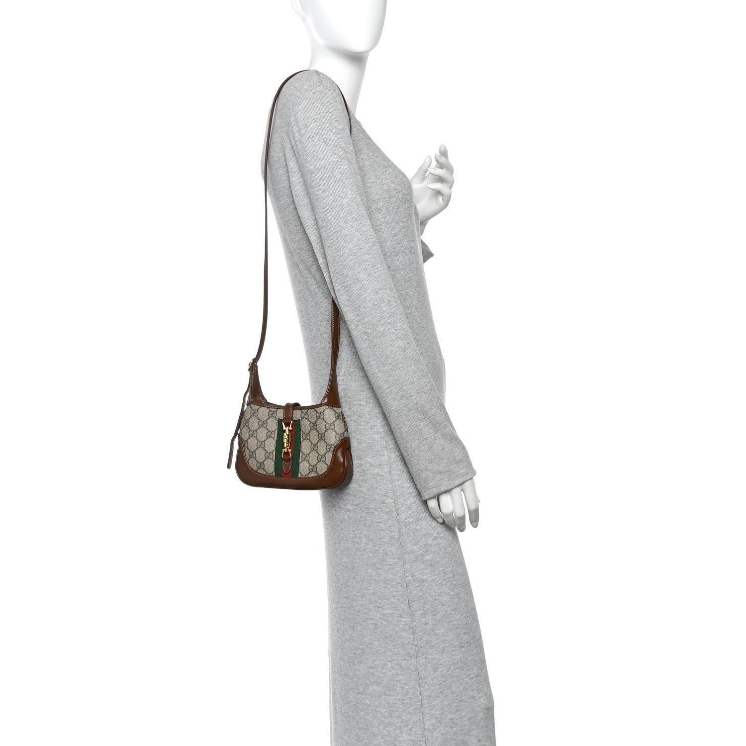 Gucci GG Supreme Monogram Azalea Calfskin Web Mini Jackie 1961 Hobo Beige Ebony Brown Sugar 2 of 11
