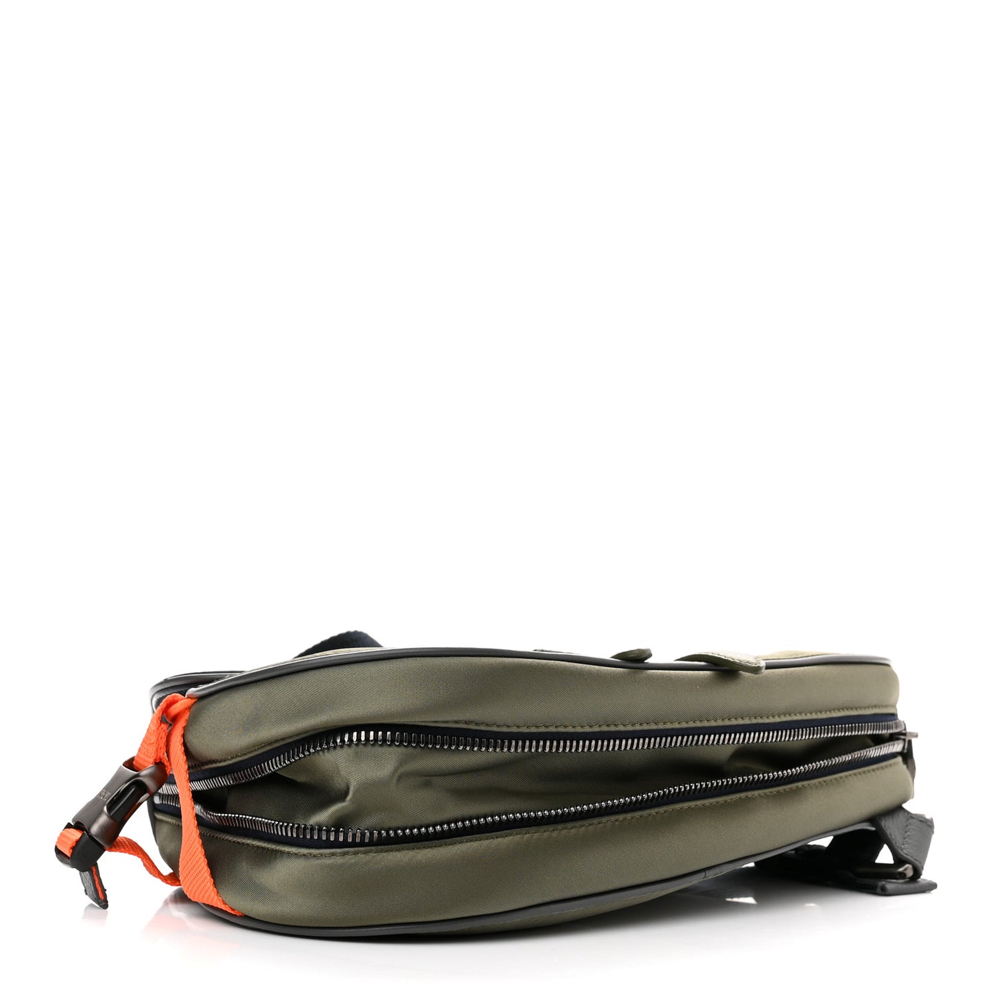 X SACAI Grained Calfskin Technical Fabric Mens Saddle Bag Olive Navy Blue
