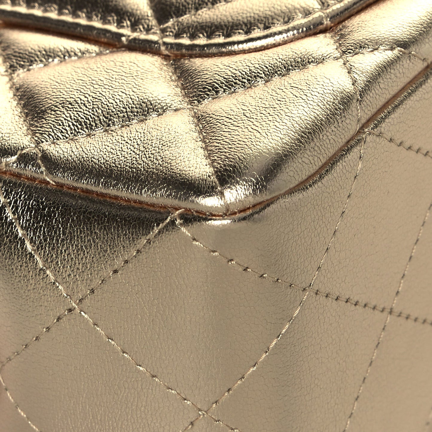 Metallic Lambskin Quilted Mini Rectangular Flap Gold Black