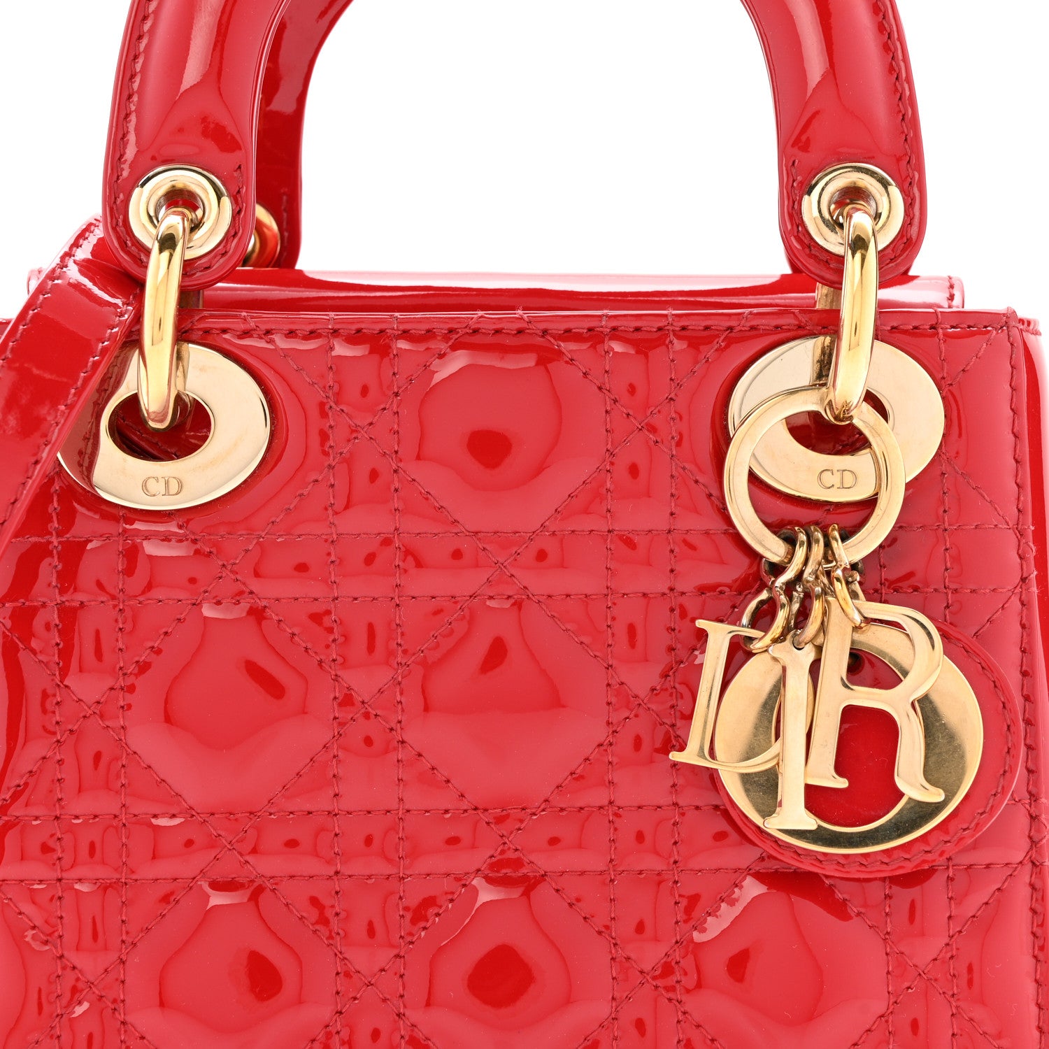 Christian Dior Patent Cannage Mini Lady Dior Red 8 of 12