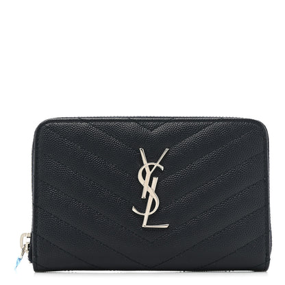 Saint Laurent Grain De Poudre Matelasse Chevron Monogram Small Zip Around Wallet Deep Marine 1 of 11