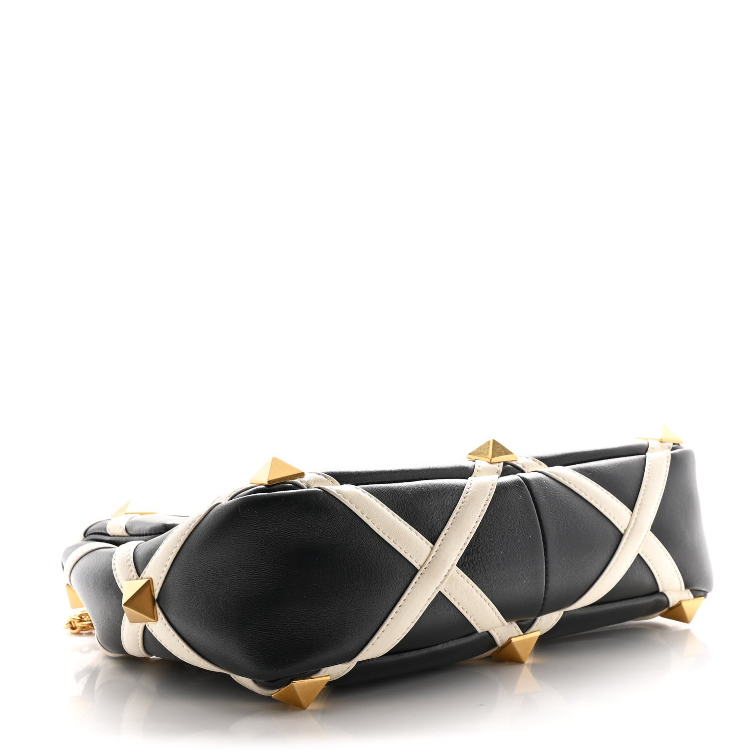 Valentino Garavani Nappa Large Roman Stud Shoulder Bag Black White 4 of 9