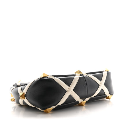 Valentino Garavani Nappa Large Roman Stud Shoulder Bag Black White 4 of 9