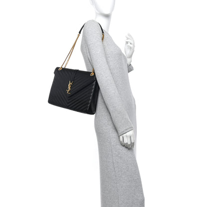 Saint Laurent Grain De Poudre Matelasse Chevron Large Monogram Satchel Black 2 of 10