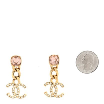 Chanel Glass Crystal CC Chain Drop Earrings Pink Gold 2 of 4