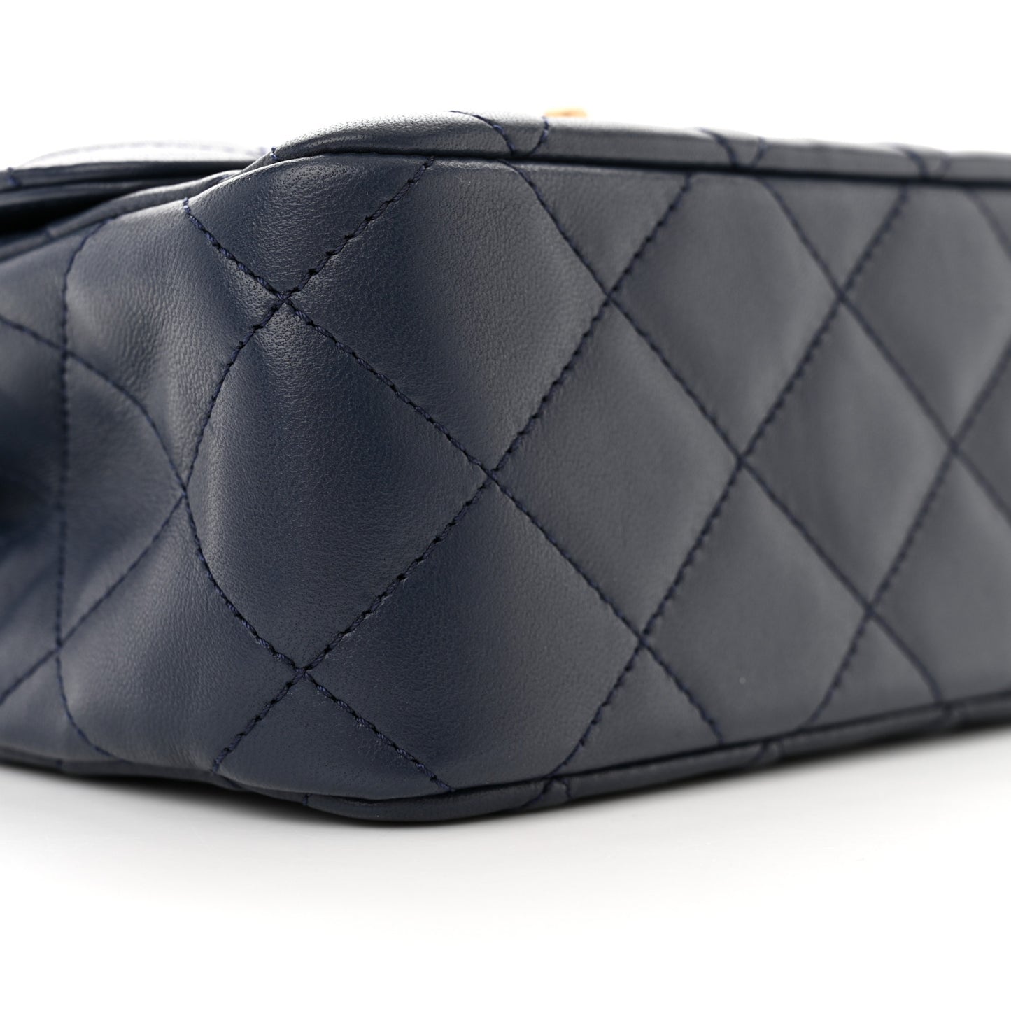 Lambskin Metal Quilted Twist Top Handle Flap With Chain Blue